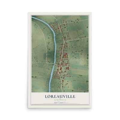 Map of Loreauville, Louisiana, 12 x 18 inch unframed archival matte print
