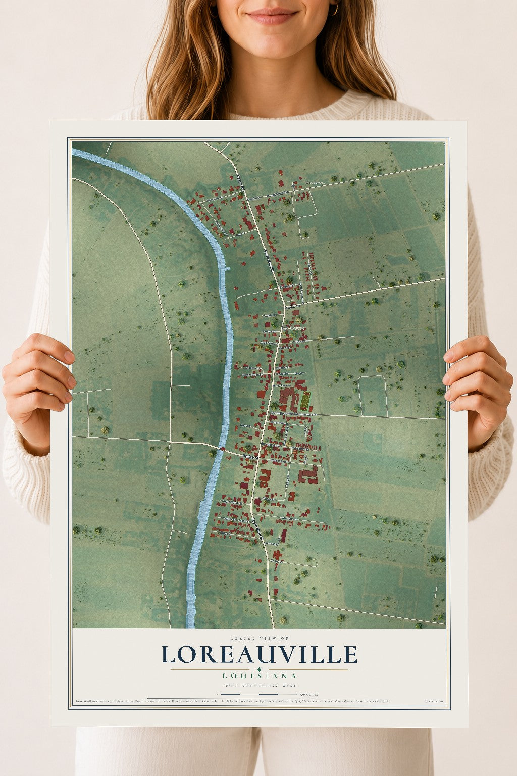 Map of Loreauville, Louisiana, 18 x 24 inch unframed archival matte print