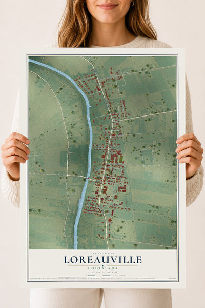Map of Loreauville, Louisiana, 18 x 24 inch unframed archival matte print