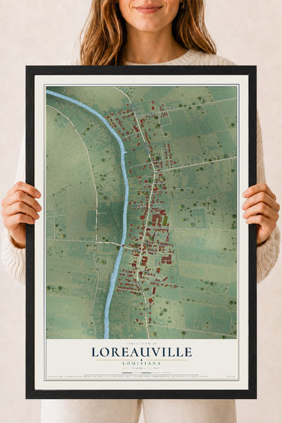 Map of Loreauville, Louisiana, 18 x 24 inch print in a black wood frame