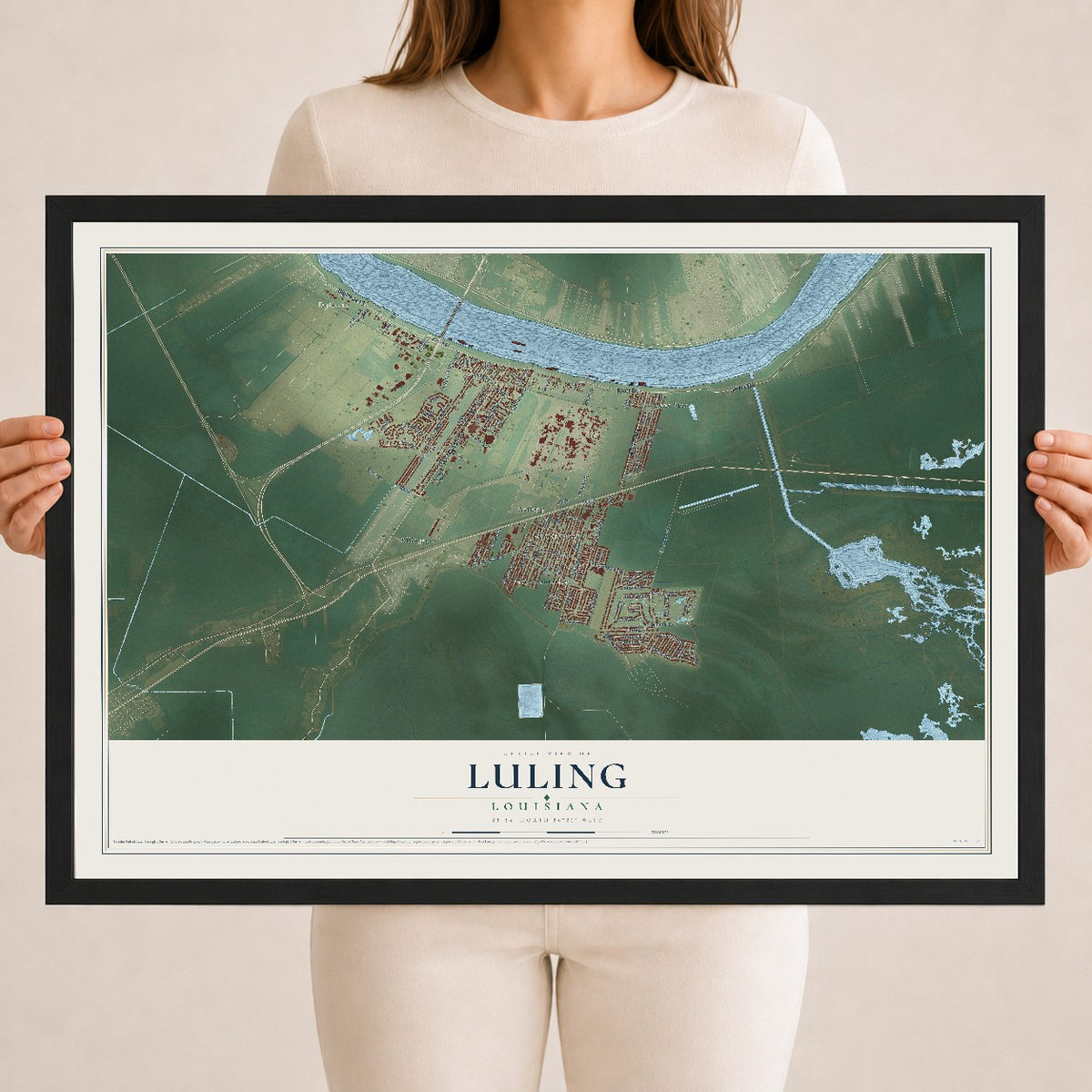 Map of Luling, Louisiana, 18 x 24 inch print in a black wood frame