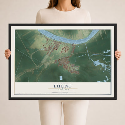 Map of Luling, Louisiana, 24 x 36 inch print in a black wood frame