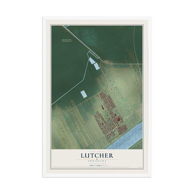 Map of Lutcher, Louisiana, 12 x 18 inch print in a white wood frame