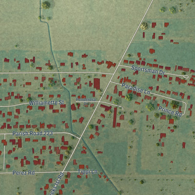 Close-up of the map of Lydia, Louisiana print showing street and building detail