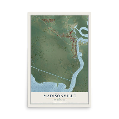 Map of Madisonville, Louisiana, 12 x 18 inch unframed archival matte print