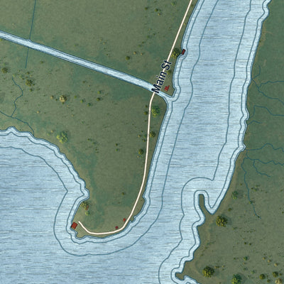Second close-up of the map of Madisonville, Louisiana print showing more streets and buildings