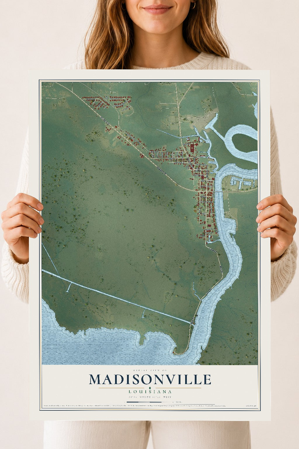 Map of Madisonville, Louisiana, 18 x 24 inch unframed archival matte print
