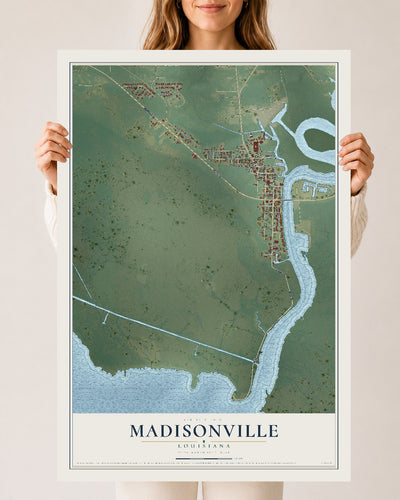 Map of Madisonville, Louisiana, 24 x 36 inch unframed archival matte print