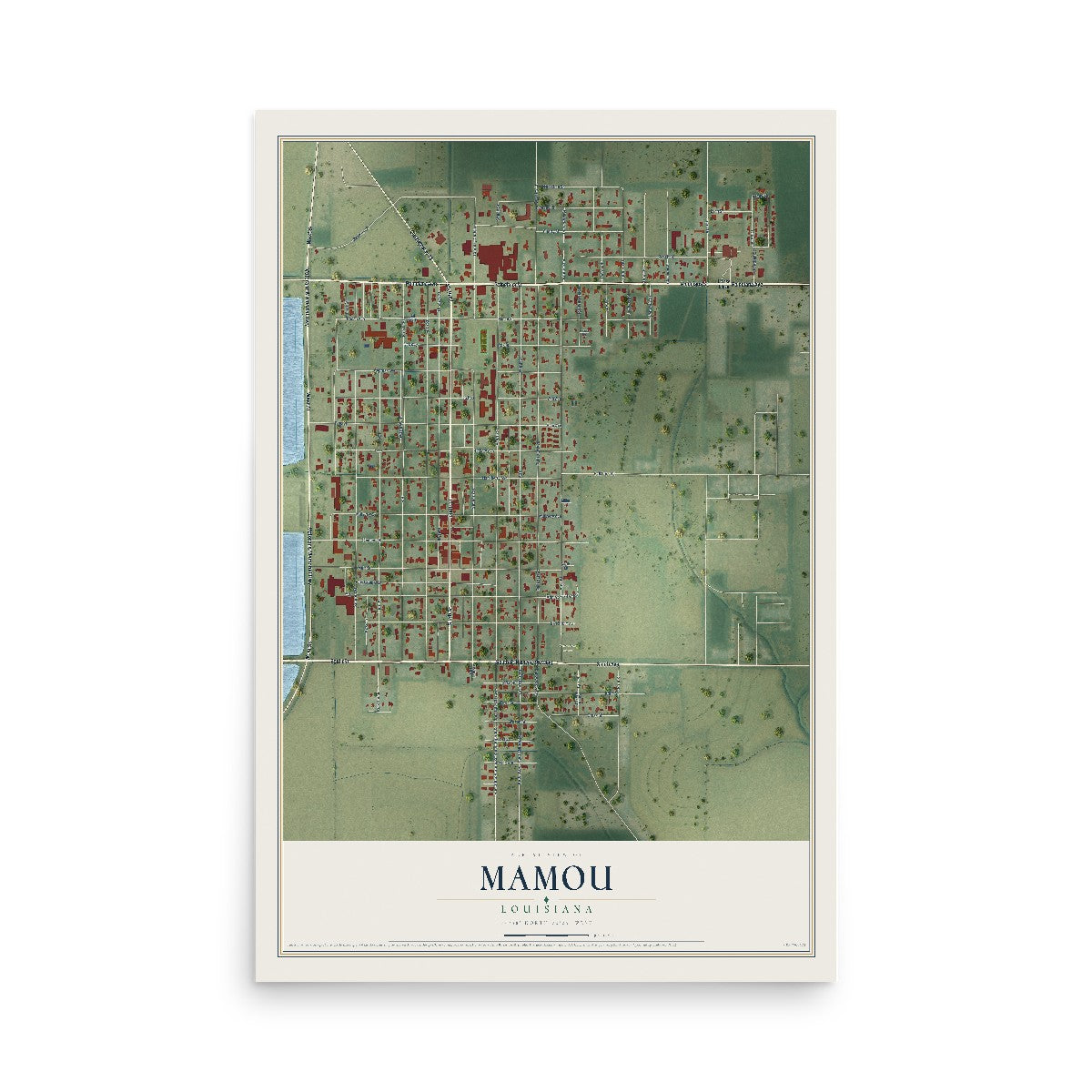 Map of Mamou, Louisiana, 12 x 18 inch unframed archival matte print