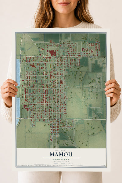 Map of Mamou, Louisiana, 18 x 24 inch unframed archival matte print