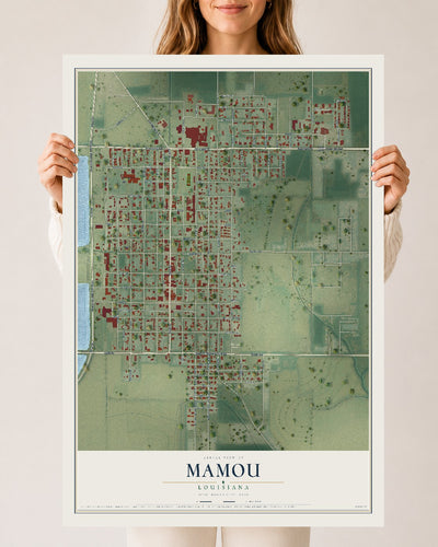 Map of Mamou, Louisiana, 24 x 36 inch unframed archival matte print