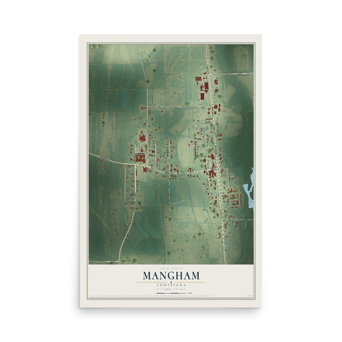 Map of Mangham, Louisiana, 12 x 18 inch unframed archival matte print