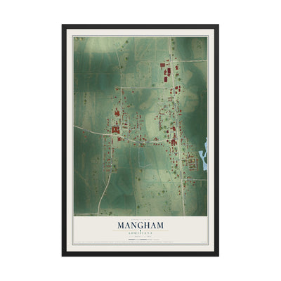 Map of Mangham, Louisiana, 12 x 18 inch print in a black wood frame