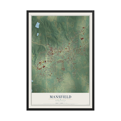 Map of Mansfield, Louisiana, 12 x 18 inch print in a black wood frame
