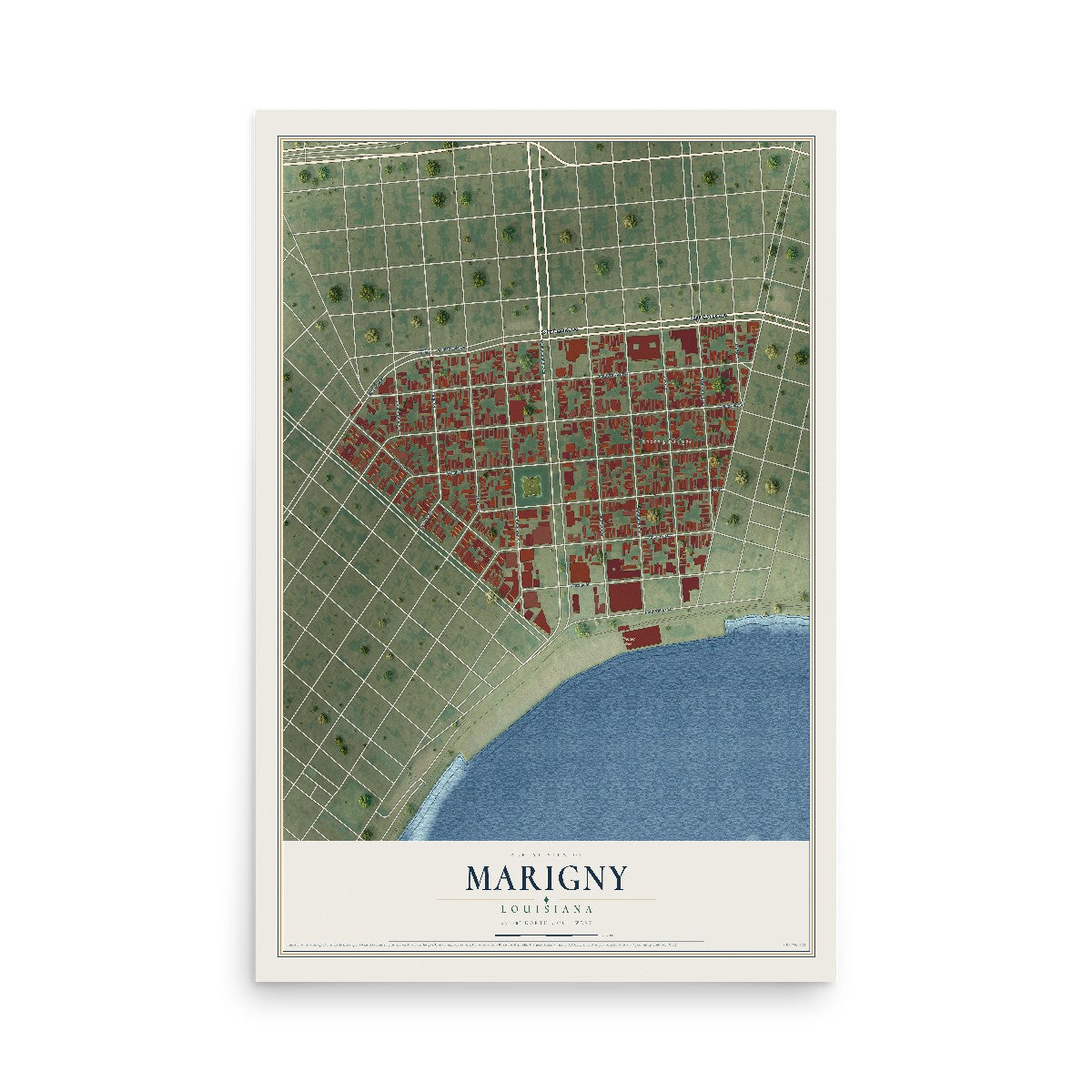 Map of Marigny, Louisiana, 12 x 18 inch unframed archival matte print