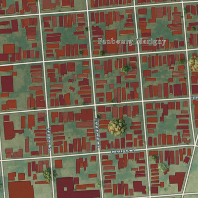 Close-up of the map of Marigny, Louisiana print showing street and building detail