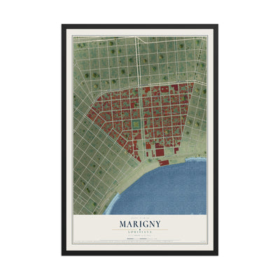 Map of Marigny, Louisiana, 12 x 18 inch print in a black wood frame