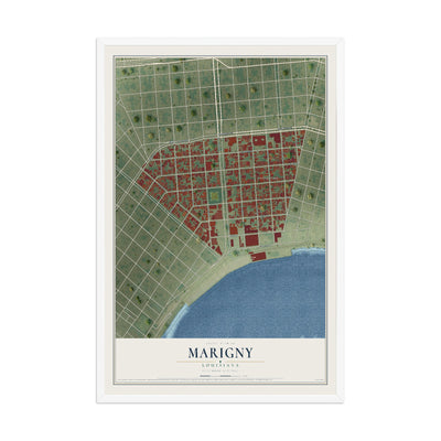 Map of Marigny, Louisiana, 12 x 18 inch print in a white wood frame