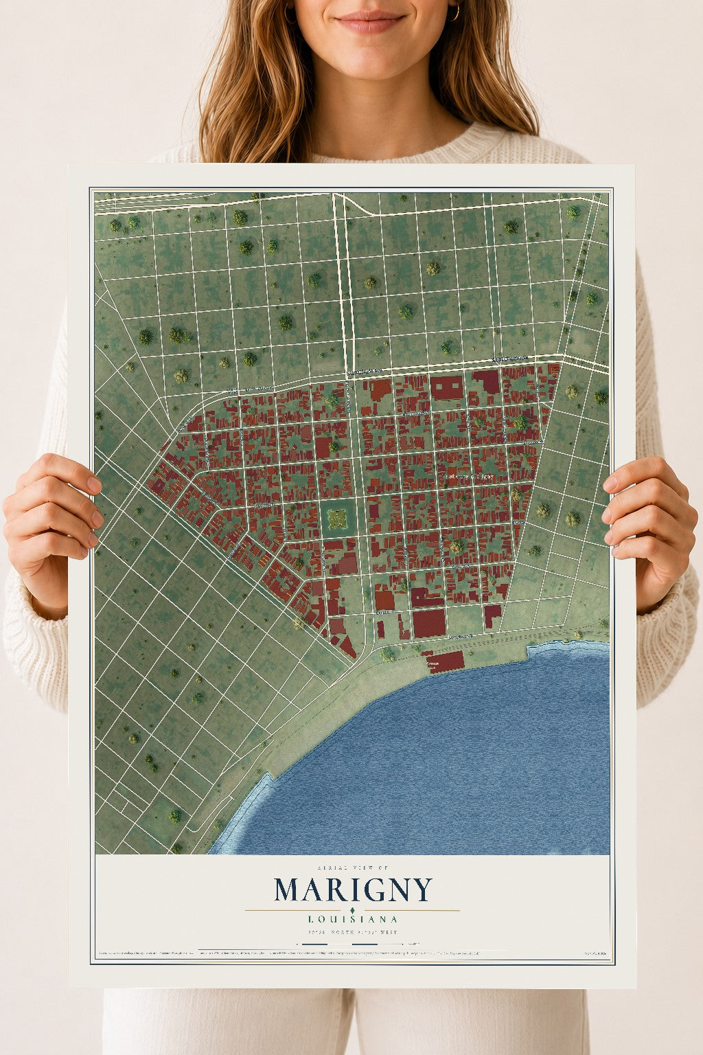 Map of Marigny, Louisiana, 18 x 24 inch unframed archival matte print