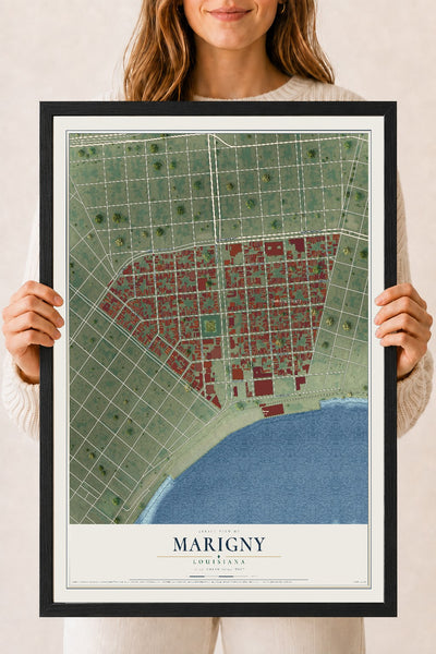 Map of Marigny, Louisiana, 18 x 24 inch print in a black wood frame