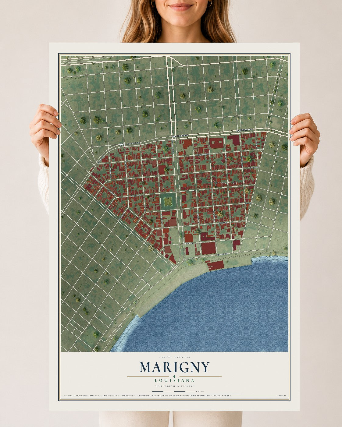 Map of Marigny, Louisiana, 24 x 36 inch unframed archival matte print