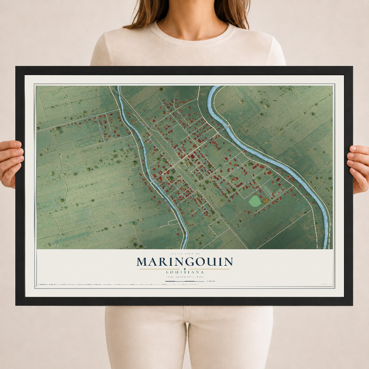Map of Maringouin, Louisiana, 18 x 24 inch print in a black wood frame