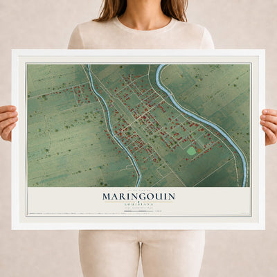 Map of Maringouin, Louisiana, 18 x 24 inch print in a white wood frame