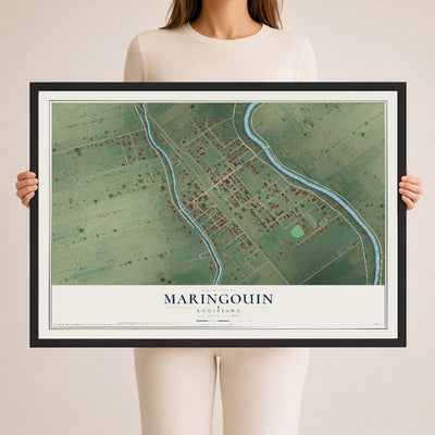 Map of Maringouin, Louisiana, 24 x 36 inch print in a black wood frame
