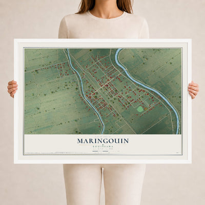 Map of Maringouin, Louisiana, 24 x 36 inch print in a white wood frame