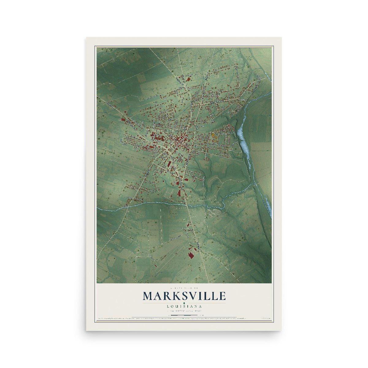Map of Marksville, Louisiana, 12 x 18 inch unframed archival matte print