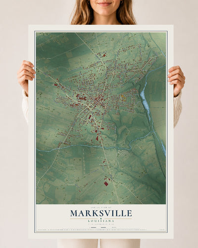Map of Marksville, Louisiana, 24 x 36 inch unframed archival matte print