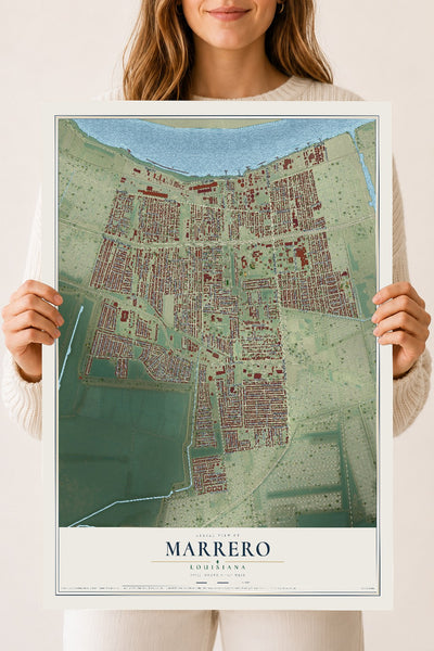 Map of Marrero, Louisiana, 18 x 24 inch unframed archival matte print