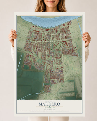 Map of Marrero, Louisiana, 24 x 36 inch unframed archival matte print