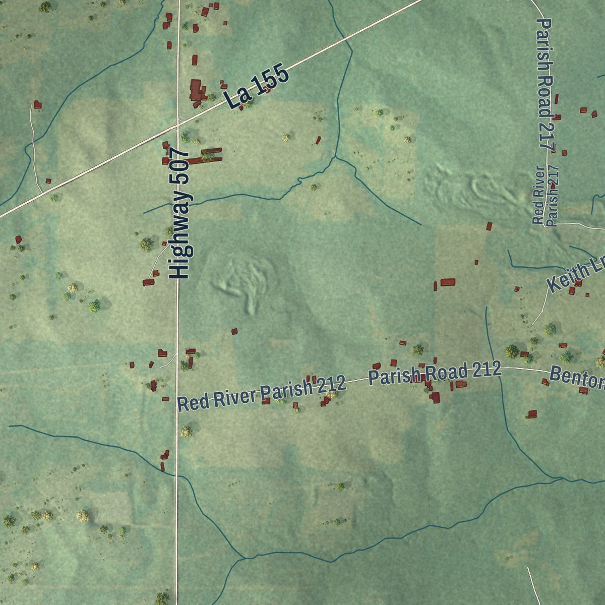 Close-up of the map of Martin, Louisiana print showing street and building detail