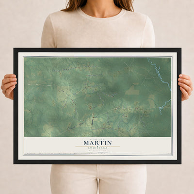 Map of Martin, Louisiana, 12 x 18 inch print in a black wood frame