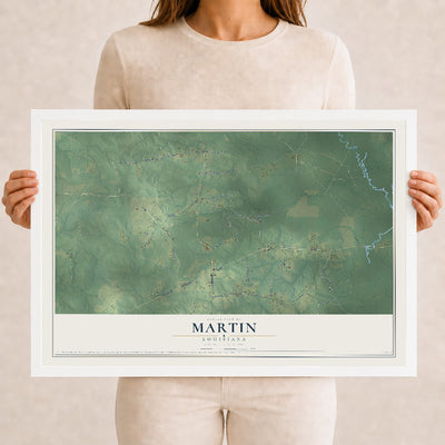 Map of Martin, Louisiana, 12 x 18 inch print in a white wood frame