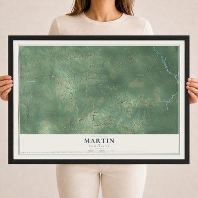 Map of Martin, Louisiana, 18 x 24 inch print in a black wood frame