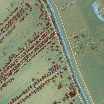 Close-up of the map of Mathews, Louisiana print showing street and building detail