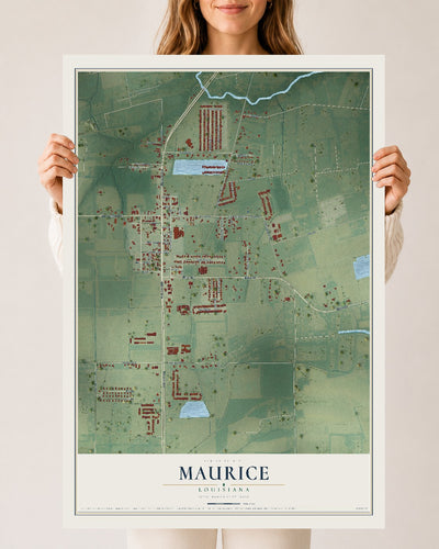 Map of Maurice, Louisiana, 24 x 36 inch unframed archival matte print