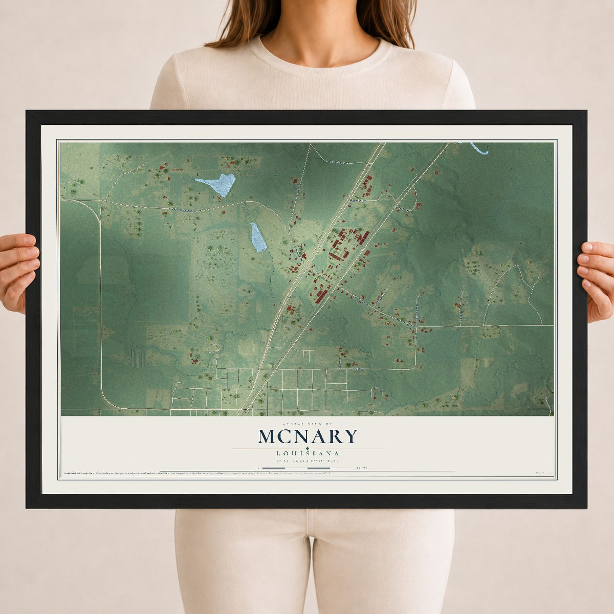 Map of McNary, Louisiana, 18 x 24 inch print in a black wood frame