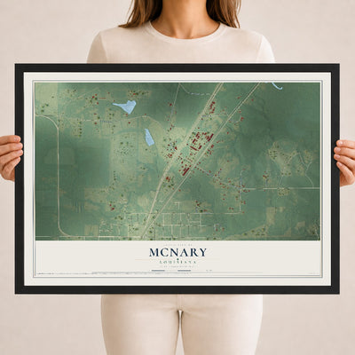 Map of McNary, Louisiana, 18 x 24 inch print in a black wood frame