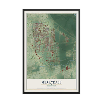 Map of Merrydale, Louisiana, 12 x 18 inch print in a black wood frame