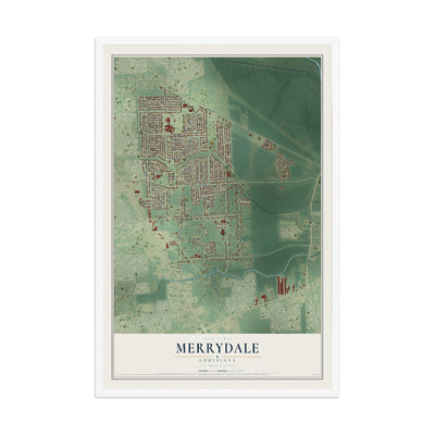 Map of Merrydale, Louisiana, 12 x 18 inch print in a white wood frame