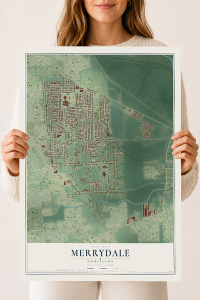 Map of Merrydale, Louisiana, 18 x 24 inch unframed archival matte print