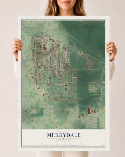 Map of Merrydale, Louisiana, 24 x 36 inch unframed archival matte print