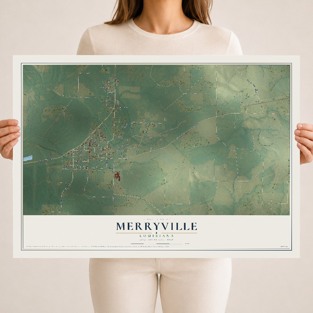 Map of Merryville, Louisiana, 18 x 24 inch unframed archival matte print