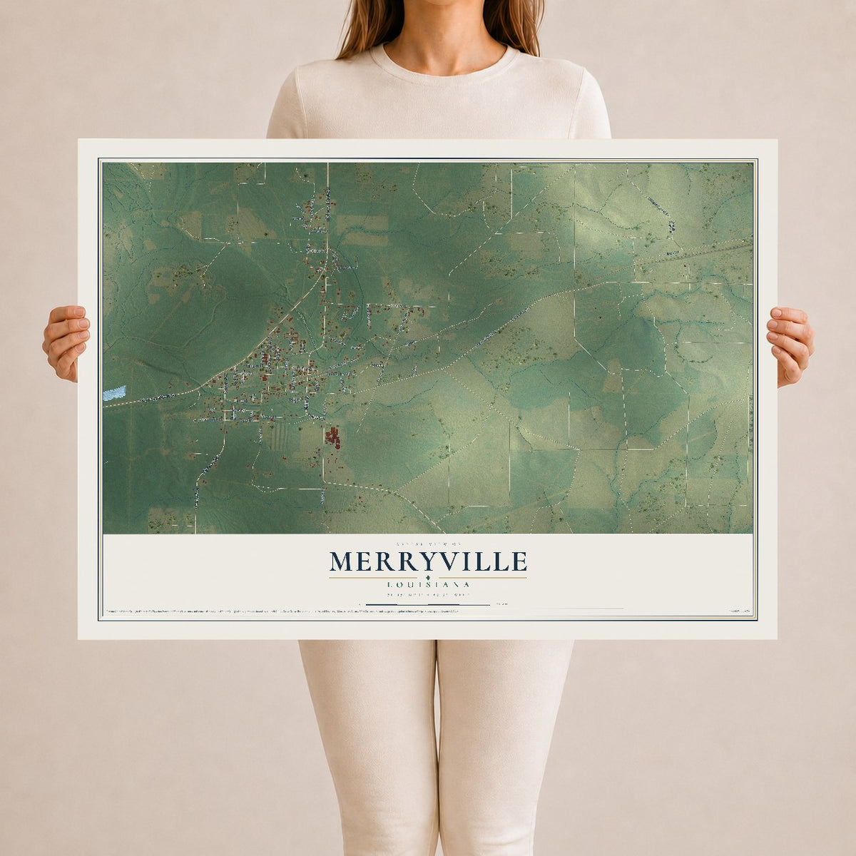 Map of Merryville, Louisiana, 24 x 36 inch unframed archival matte print