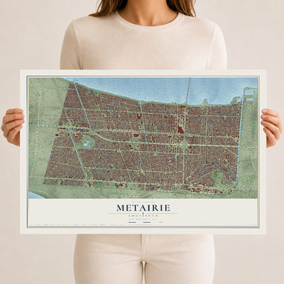 Map of Metairie, Louisiana, 12 x 18 inch unframed archival matte print
