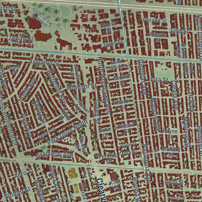 Close-up of the map of Metairie, Louisiana print showing street and building detail