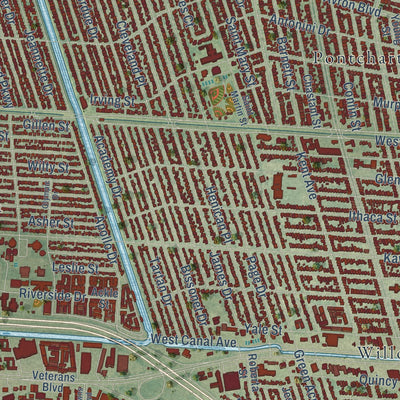 Second close-up of the map of Metairie, Louisiana print showing more streets and buildings